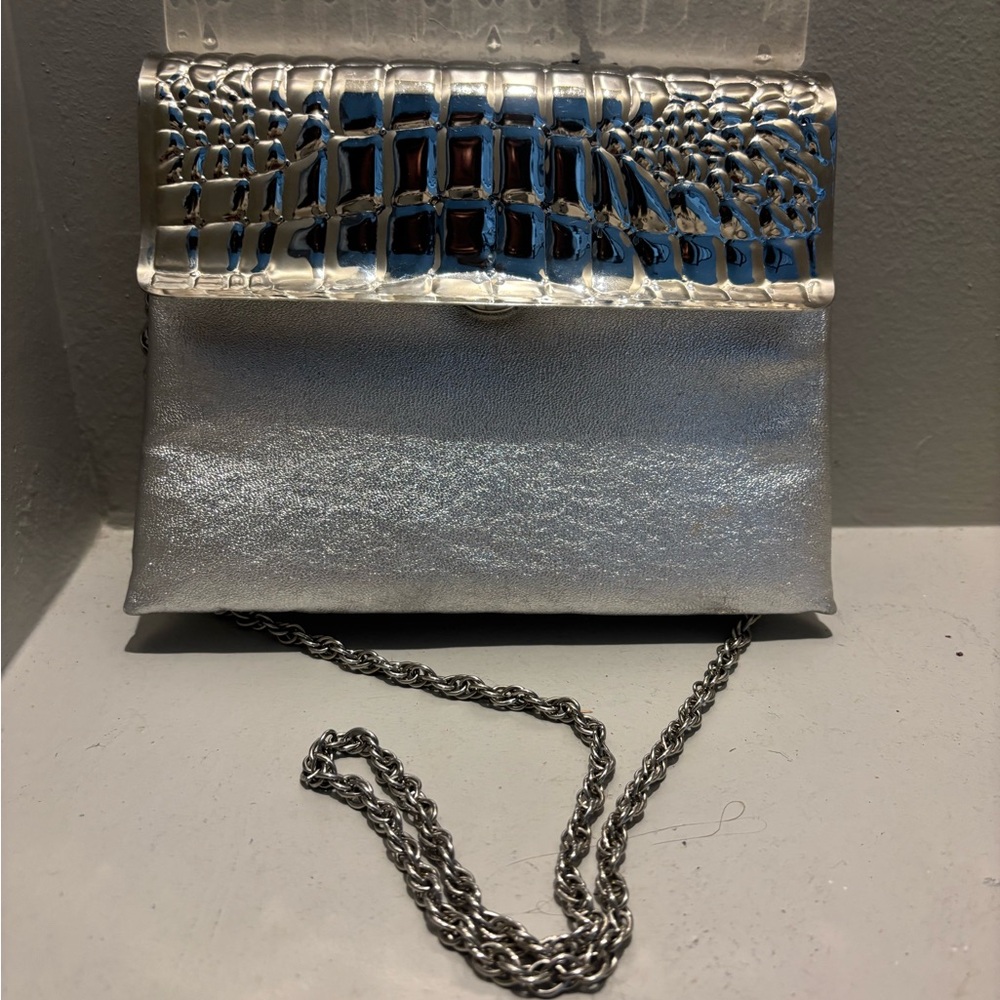 1960's Elegant Vintage Silver Metallic crocodile shoulder Evening Bag Miss Lewis